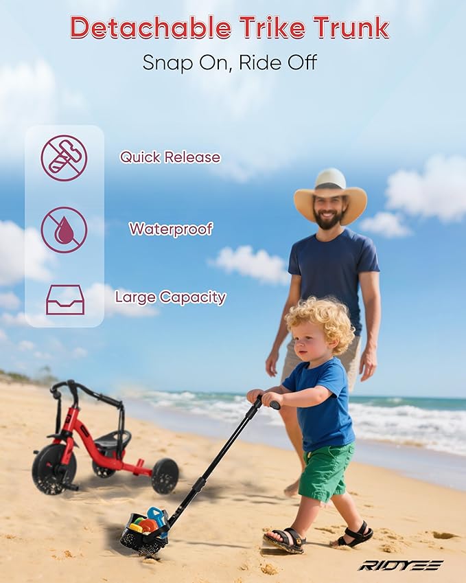 2-in-1 Tricycle for Toddlers Ages 1.5–3, Trike with Extended Push Handle, Removable Wagon-Style Basket, Adjustable Handlebar with Tassels, and Fore-AFT Adjustable Seat, Red