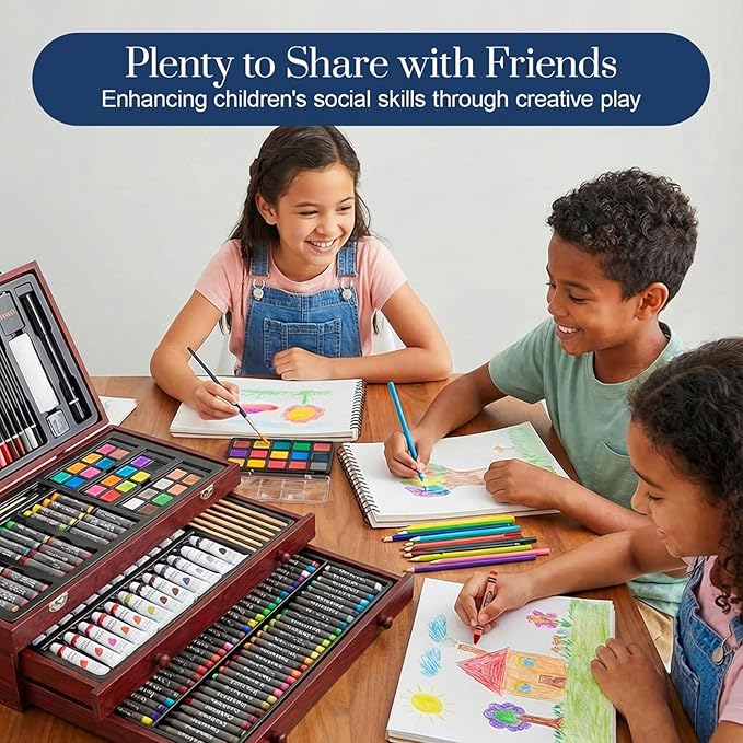 194 Piece Deluxe Art Set, Painting Drawing Art Supplies with 4 Drawing Pads, Acrylic Paints, Crayons, Colored Pencils Set in Wooden Case, Art Kit Gift Box for Kids, Teens, Adults, Artists, Beginners