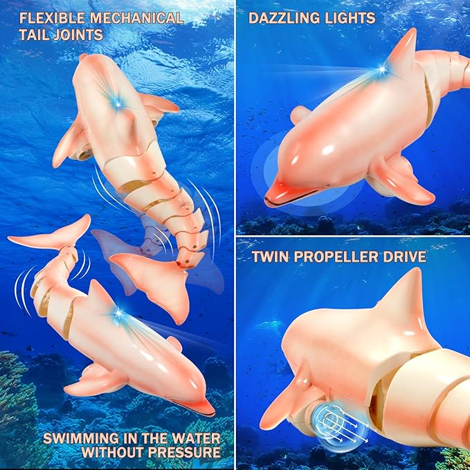 Remote Control Shark Pool Toys, 2.4G RC Dolphin Toy, Water Toys for Kids Age 8-12, Swimming Bath Lake Great Gift RC Boat Toys for 6 7 9 10 Year Old Boys and Girls