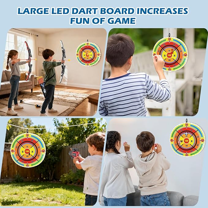 LED Standing Target Archery Set with Bow & Arrows & LED Dart Board for Kids 4-12 Years Old, Outdoor Sports Toy Gift for Boys & Girls