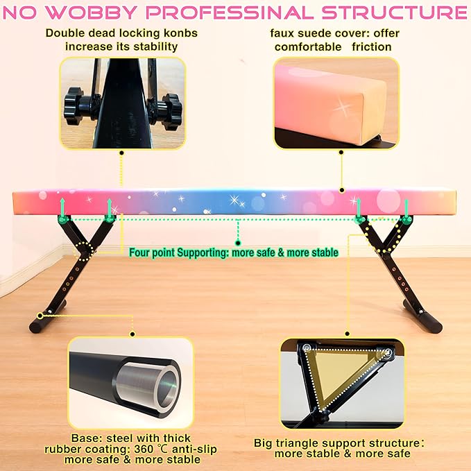 Adjustable Balance Beam 8 ft Gymnastic Beam Adjustable Height for Kids and Teenage of All Gymnastic Levels, Gymnastic Training Beam Gymnastic Equipment for Athlete Home and Gym Club Use