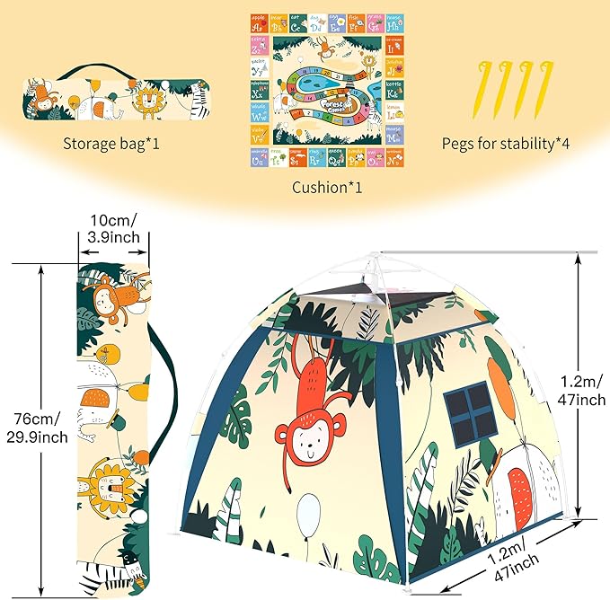 Outdoor Multi-Purpose Play House for Toddlers-Easy to Set up and Pop up Play Tent with Tunnel and Playhouse Kids Indoor Outdoor, Outdoor/Indoor Kid's Pop Up Play House, Gift for Toddlers(Monkey)