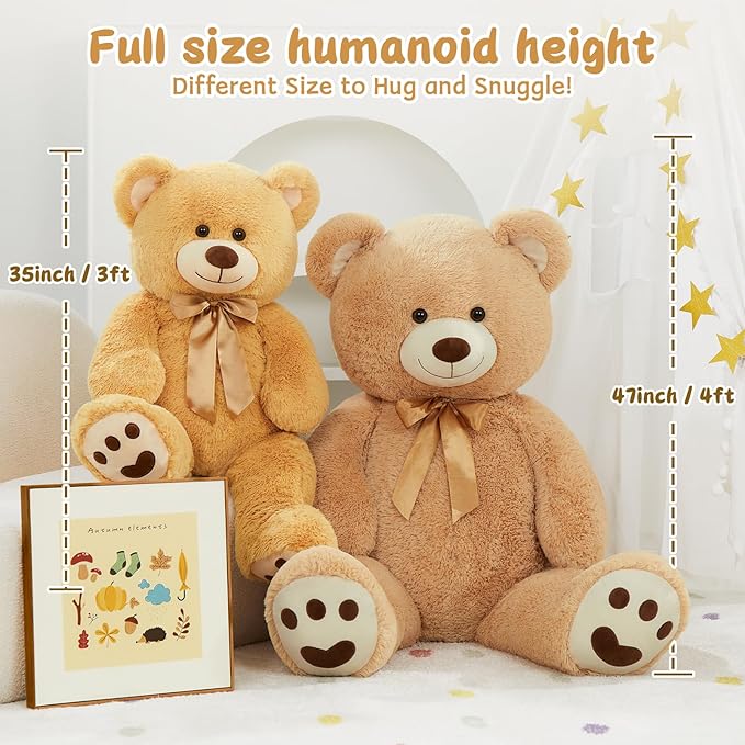 MorisMos Big Teddy Bear Stuffed Animal 36 inch, Large 3ft Teddy Bear Plush Toy, Big Stuffed Bear Gifts for Kids, Girls, Girlfriend, Women on Baby Shower, Valentine, Christmas, Birthday (Light Brown)