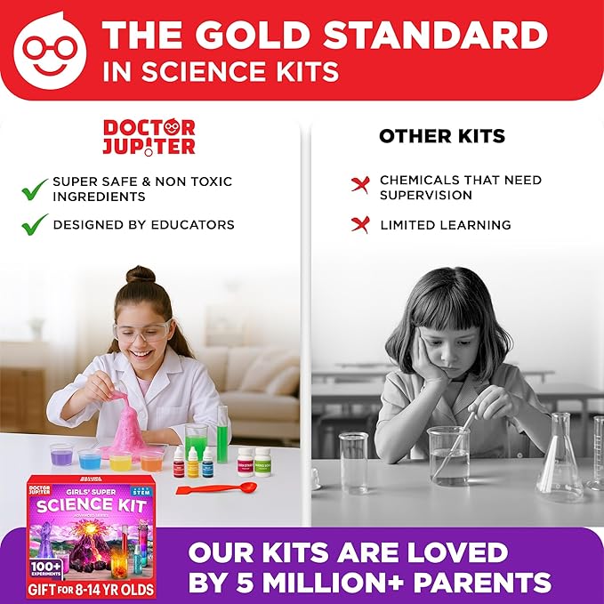 Doctor Jupiter Girls' Super Science Kit for Ages 8-12 Ideas for Girls 8,9,10+ Years Old | Chemistry Set, STEM Toy Kit with 100+ Experiments | Learning & Educational Projects