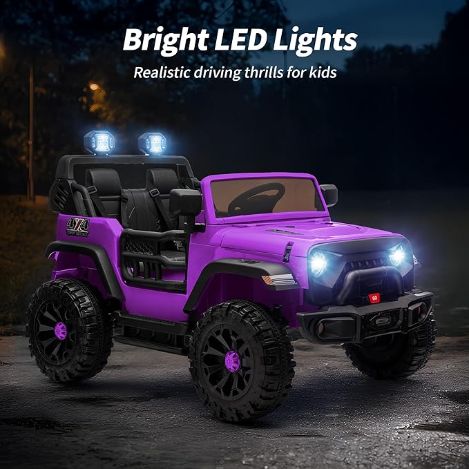 2 Seater Ride on Car Toy, 24V 4WD Electric Car for Kids 4-8 with Remote Control, 4x200W Motors, Capacity 150 lb - Purple