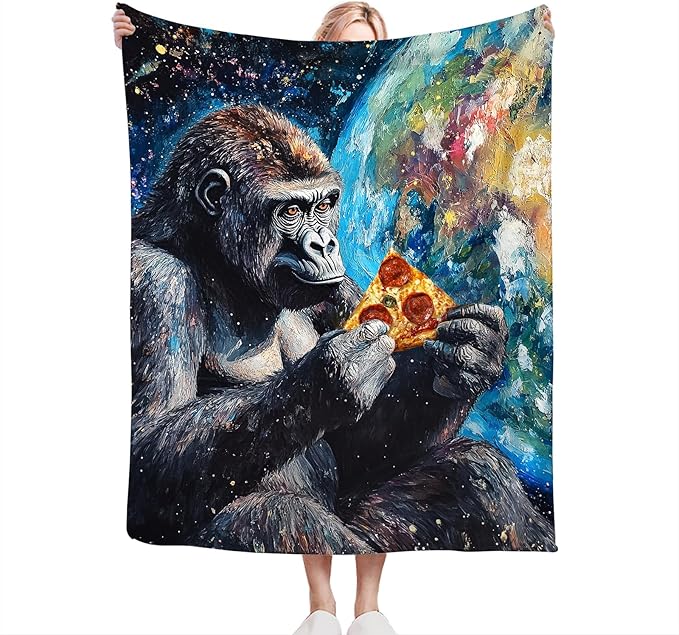 Funny Gorilla Blanket Fleece Soft Warm Plush Chimpanzee Animal Space Galaxy Throw Blanket Lightweight Plush Fuzzy Cozy Monkey Blankets for Kids Adult Suitable for Couch Sofa Bed 50"X40"