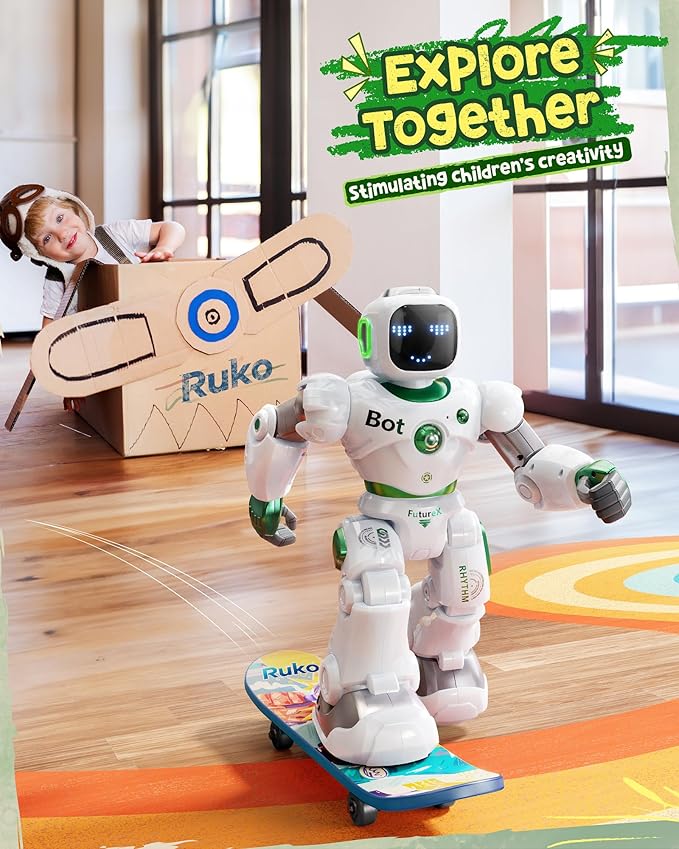 Ruko 1088 Large Robot Toys for Boys, STEM Programmable Remote Control Robot, Electronics Educational Birthday for Kids 4 5 6 7 8 Year Old, Green
