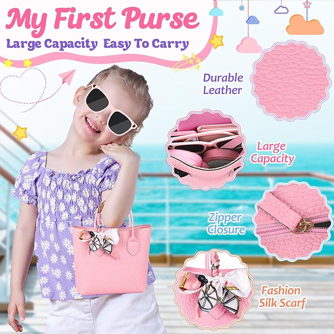 Play Purse for Little Girls, Toddler Travel Purse with Accessories, Pretend Play Toys Including Handbag, Camera, Phone, Wallet, Fake Makeup, Birthday Christmas Gifts for Girls Ages 3+