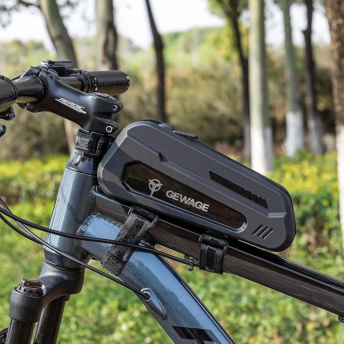 GEWAGE Bike Bag Bicycle Front Frame Bag Bike Phone Holder Bike Phone Bag Top Tube Bag Handlebar Bags Bike Accessories for Mountain Road Bike, Black