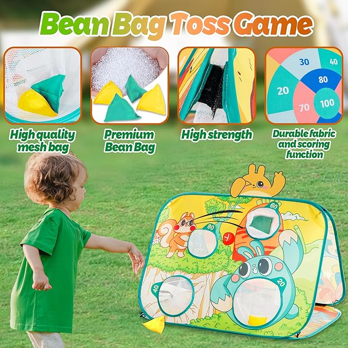 Giant 3 in 1 Bean Bag Toss Game for Kids, Toddler Outdoor Toss Toys for 2 3 4 5 6 7 8 Year Old Boys Girls, Family Party Supplies, Cornhole Party Carnival Games, Lawn Backyard Outside Birthday Gifts