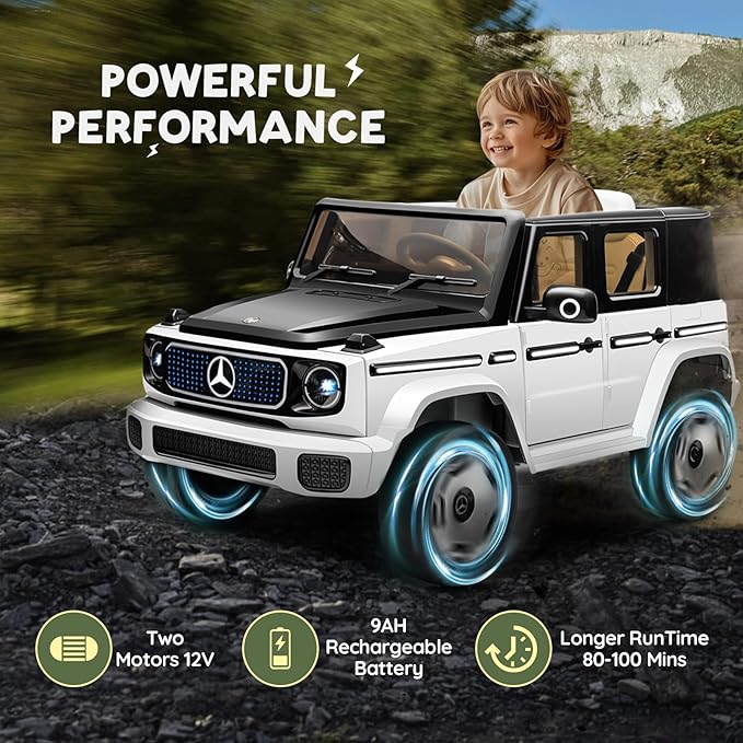 Kids Ride On Car, Electric Car for Kids, 12V Ride on Truck Toy w/Remote Control, LED Light, 3 Speeds, Music, Aged 3-5 Years Old, White