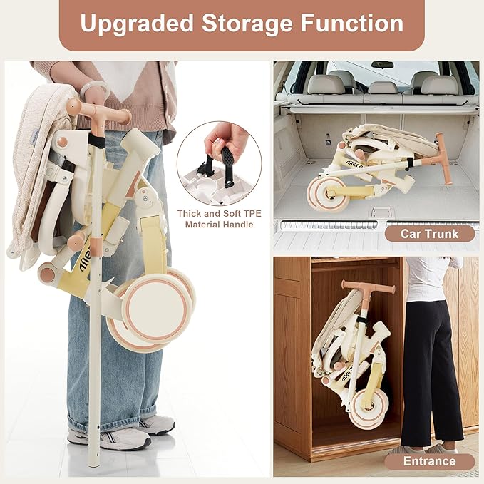 7 in 1 Baby Tricycle Stroller for Toddlers Ages 1Y-6Y Adjustable Push Handle Rotatable Seat Retractable Canopy