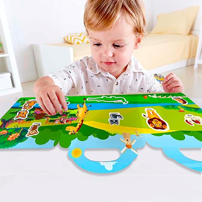 Reusable Sticker Book for Kids, Animal Stickers Educational Learning Toys Travel Stickers Activity Books for Toddler Girls Boys Age 3+ Birthday Gifts