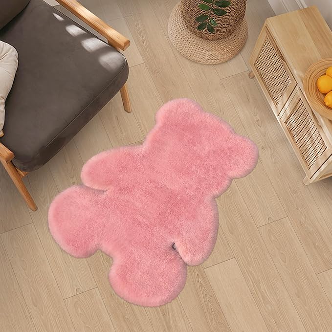 2ft Small Fluffy Pink Rugs for Bedroom Girls, Soft Faux Sheepskin Fur Rug Fuzzy Shaggy Area Rug Cute Plush Carpet for Nursery Kids Aesthetic Living Room Floor Home Decor, Pink