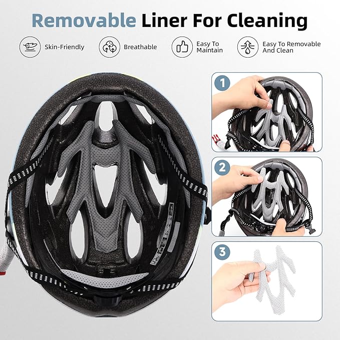 Adult Bike Helmet, Bicycle Helmet with Rear LED Light & Detachable Magnetic Goggles, CPSC/CE Certified Cycling Helmet Adjustable for Men Women Mountain & Road