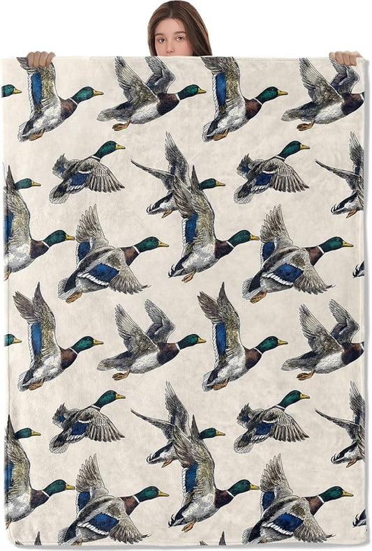 Retro Mallard Duck Blanket,Vintage Animal Fleece Blankets,Soft Warm Decorative Throw for Farmhouse,Couch,Bedroom,Travel,Camping,Practical Throws Gifts for Kids Women Men,40X50 Inch