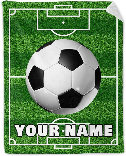 Personalized Soccer Throw Blanket with Name - Soft, Fuzzy & Warm - 50x60 Inches Throw Size Blanket for Couch, Office - Green Soccer Gifts for Girls, Boys