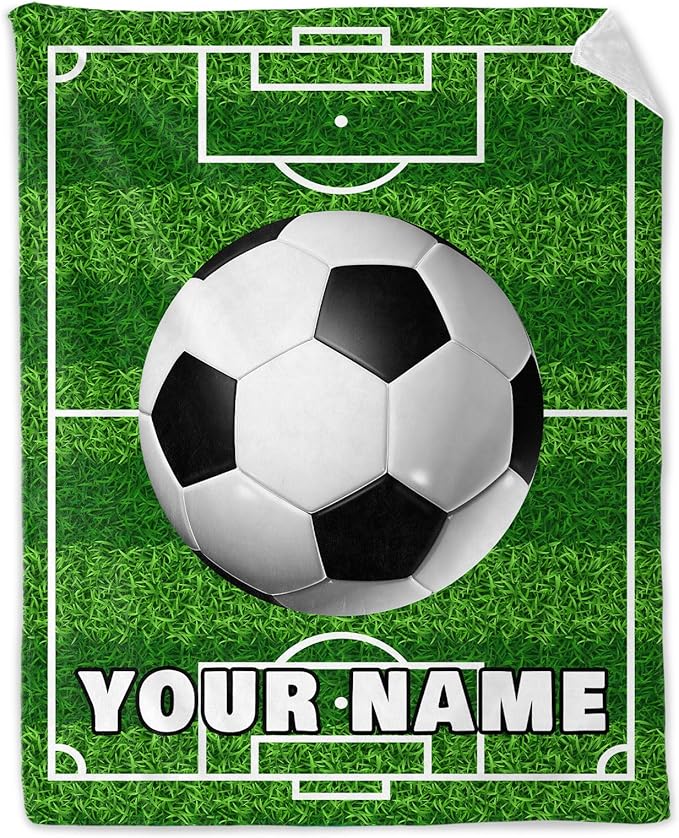 Personalized Soccer Throw Blanket with Name - Soft, Fuzzy & Warm - 60x80 Inches Twin Size Blanket for Couch, Office - Green Cute Throw Gift for Girls, Boys