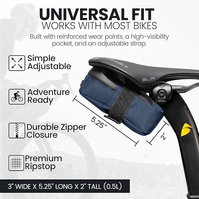 Signature Bike Saddle Bag – Cosmic Blue | 0.5L Bike Seat Bag (3" x 5.25" x 2") | Water-Resistant Ripstop, Waterproof Zipper, Internal Pocket | Durable Under Seat Storage