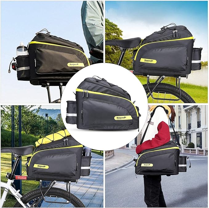 HUNTVP Bike Trunk Bag Bike Rear Seat Bag Waterproof Bike Pannier Bag 17L for Bicycle Cargo Rack Saddle Bag Bicycle Commuter Bag Shoulder Bag Laptop Pannier Rack Bicycle Bag (Black)