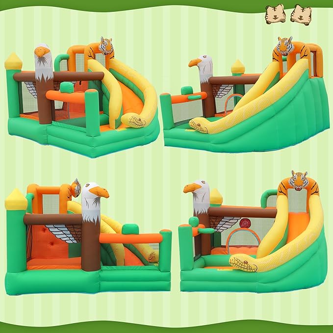 Bounce House with Slide for Kids, Inflatable Bouncy Castle with Blower, Basketball Hoop and Toss Game for Parties