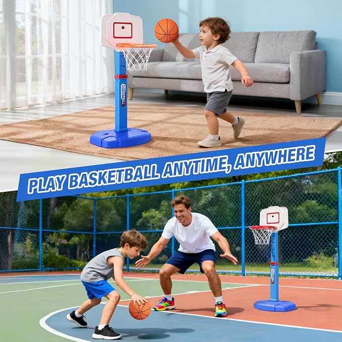 Toddler Basketball Hoop with Electronic Scoreboard/LED Rim/3 Balls, Adjustable Height Indoor Mini Basketball Hoop for Kids 1-3, Outdoor Poolside Sport Toy, Birthday for Boys Girls