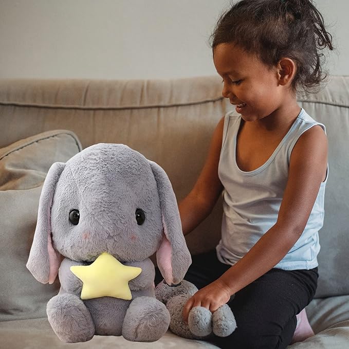 HOUPU Soft Toy - Sitting Lop Eared Rabbit, Easter White Rabbit Stuffed Bunny Animal with Carrot Soft Lovely Realistic Long-Eared Standing Pink Plush Toys (Gray-Star,12.5in/32cm)