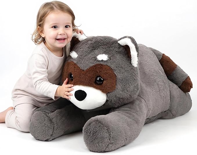 31.5" Large Raccoon Stuffed Animal, Giant Soft Plush Fluffy Raccoon Toy Birthday Holiday Party Gifts for Kids Girls Boys