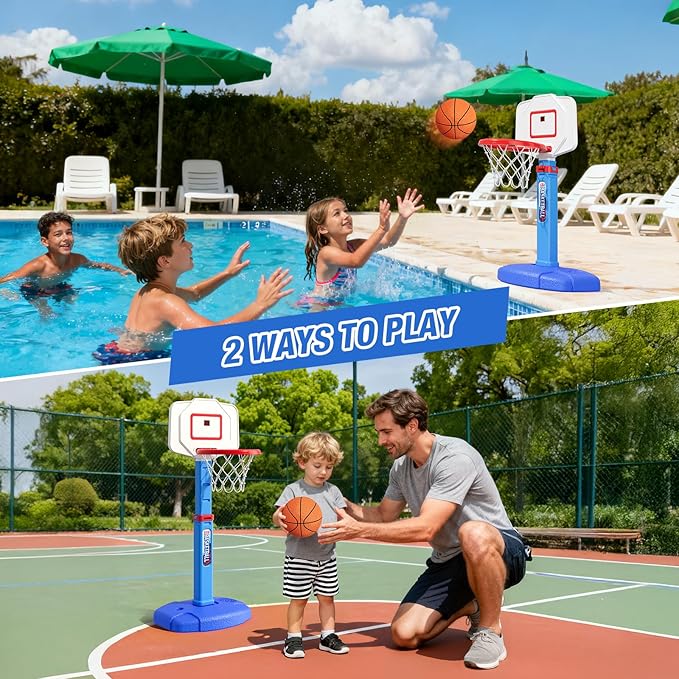 Toddler Basketball Hoop with Electronic Scoreboard/LED Rim/3 Balls, Adjustable Height Indoor Mini Basketball Hoop for Kids 1-3, Outdoor Poolside Sport Toy, Birthday for Boys Girls