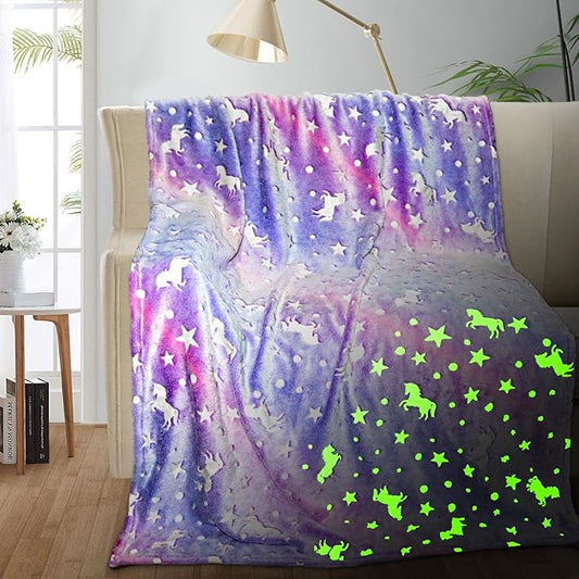 TEHALK Personalized Unicorn Blanket for Girls, Glow in The Dark, Fleece 60"x80"