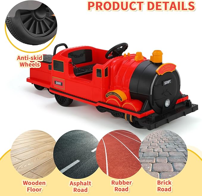 TLSUNNY Ride On Train Trackless, 12V Kids Battery Electric Train with 2-Seater，Detachable Carriage, Extra Storage, Colorful Lights & Music, Toddlers Car Toy for Boys & Girls Age 3+ (Red)