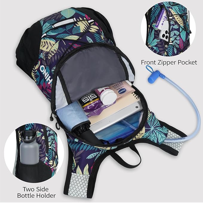Lightweight Hydration Backpack, Running Backpack with 2L Water Bladder, Hydro Water Daypack for Cycling Hiking Rave for Men Women