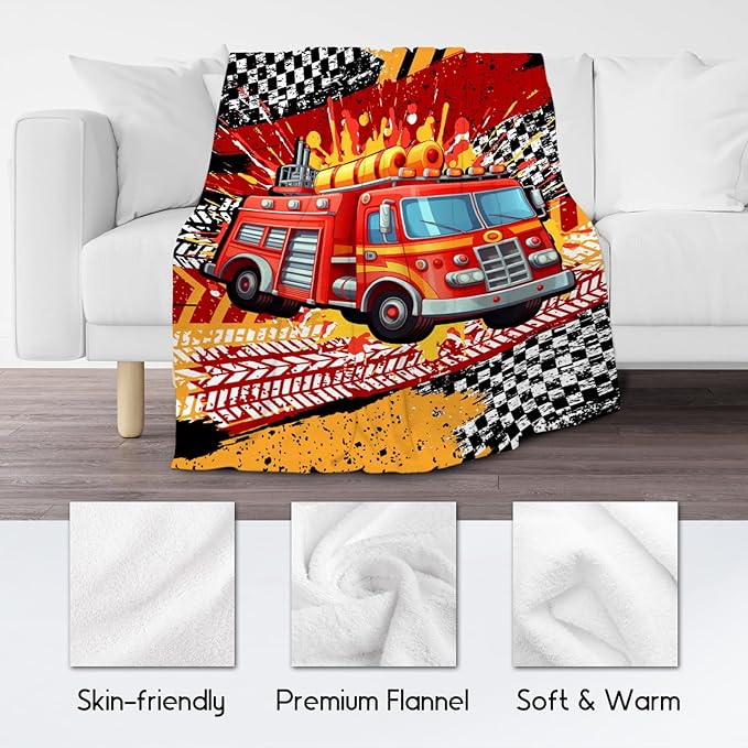 Toddler Boy Blanket, Fire Truck Blankets Gifts for Teens Adults, 60"x80" Cozy Soft Large Throws for Bedroom