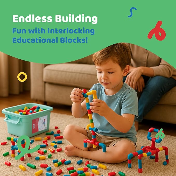 144 PCS STEM Pipe Building Blocks - Colorful Tube Construction Set for Kids Age 3+, Sensory Educational Learning Toys for Boys & Girls, Creative Engineering Building Kit for Preschool & Toddlers