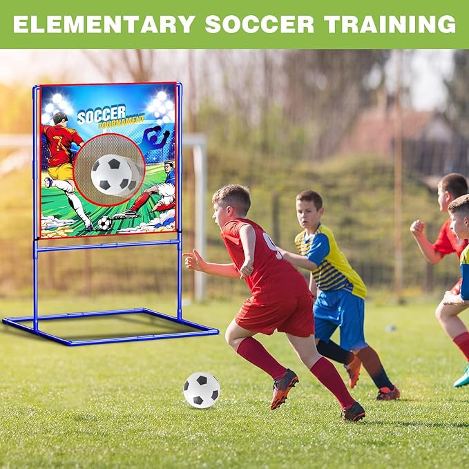 VATOS 2 in 1 Football Toss Target Games and Soccer Toy for Kids, Throwing Target Double-Sided Goal with 2 Inflatable Footballs & 2 Soccer Balls, Indoor Outdoor Back to School Activity Toy Gift