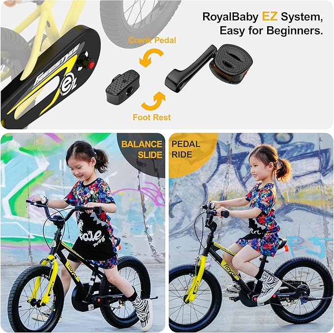 RoyalBaby Kids Bike EZ Balance to Pedal Dual Handbrake Toddlers Boys Girls Bicycle 12-20 Inch for Age 3-10 Years