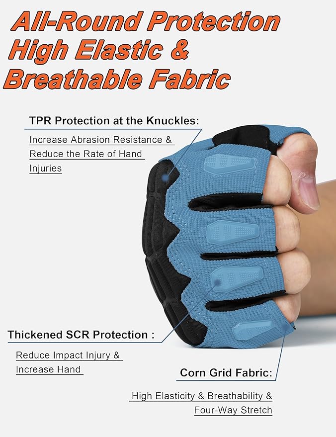 KUTOOK Mountain Bike Gloves for Mmen Fingerless with Wrist Guard Anti-Slip for Dirtbike Riding Fitness Training Outdoor Sports