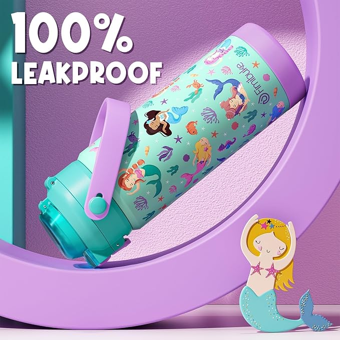 Kids Insulated Water Bottle with Pop-Open Straw & Spout 2-in-1 Lid, 18oz Leak Proof 18/8 Stainless Steel Vacuum Tumbler, BPA-Free Kids Cup For Travel School Boys Girls Toddler, Dinosaur & Monster Car