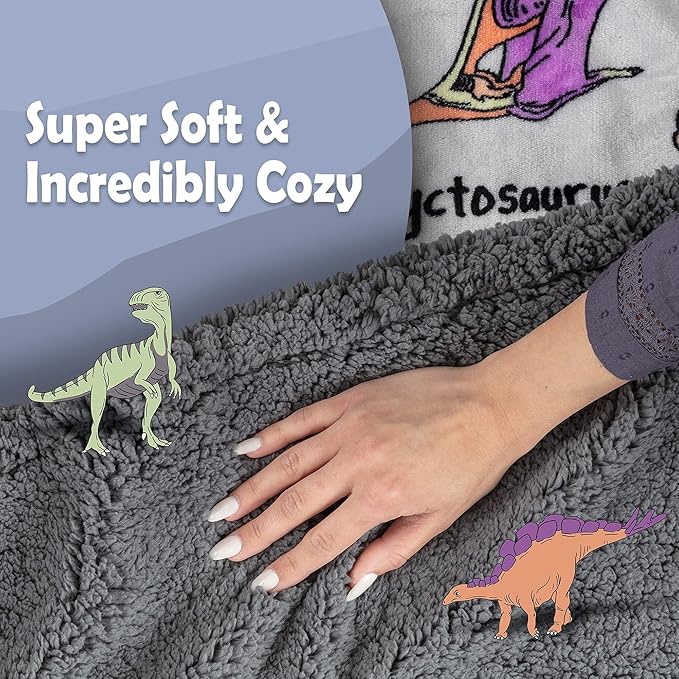Alphabet Dinosaur Blanket - 50x60 inch Plush Mink & Sherpa Fleece Dinosaur Throw Blankets - Adorable Dino Blanket for Boys or Girls, with 26 Dinos A-Through-Z