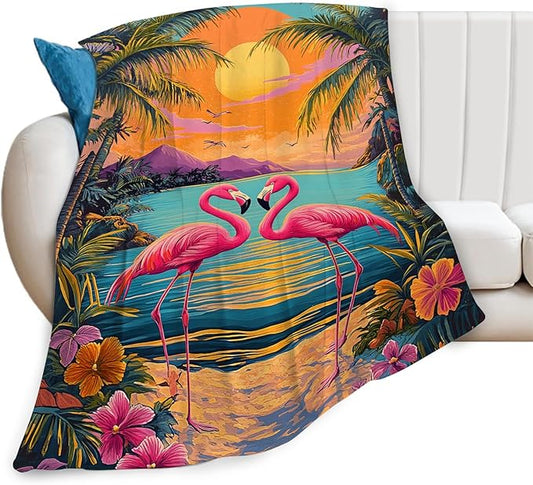 Flamingo Blanket Tropical Animal Floral Throw Blankets Gifts for Girls Boys Kids Flamingo Lover Soft Cozy Fleece Plush for Couch Sofa Bed 80"x60"
