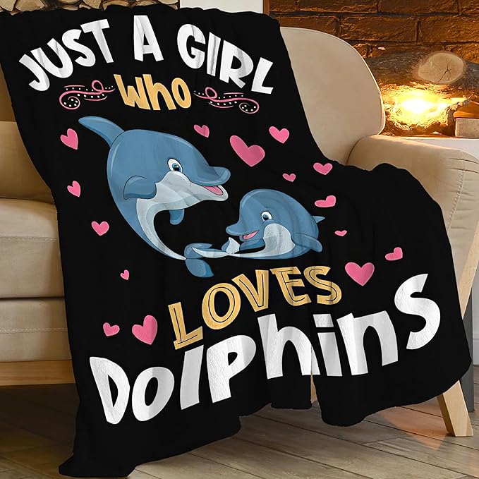 Dolphin Blanket Just A Girl Who Loves Dolphins Throw Blanket Gifts for Kids Girls Boys Adults Women Men Super Soft Cozy Plush Fluffy Fuzzy Fleece Blanket Decor 60''X80''