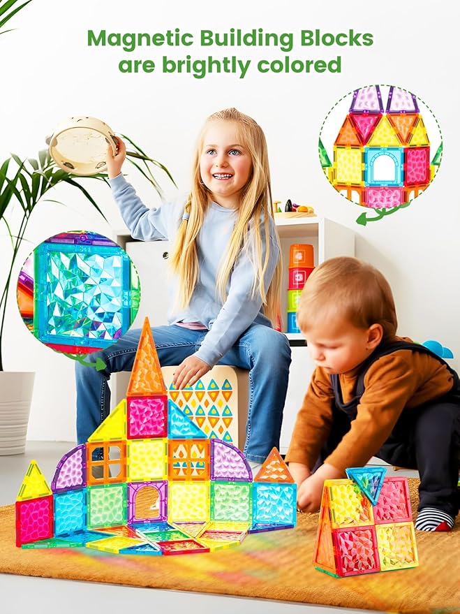 Magnetic Tiles - 3D Building Blocks for Toddlers 1-3 & Kids Ages 4-8, STEM Educational Magnetic Toys