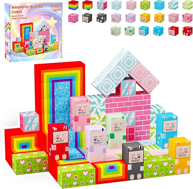 100PCS Magnetic Blocks, Magnet Educational Learning Toys for Kids, Boys and Girls, Magnetic Building Blocks Cubes, Stacking Magnets for Kids, Birthday Gifts for Boys and Girls Age 3+