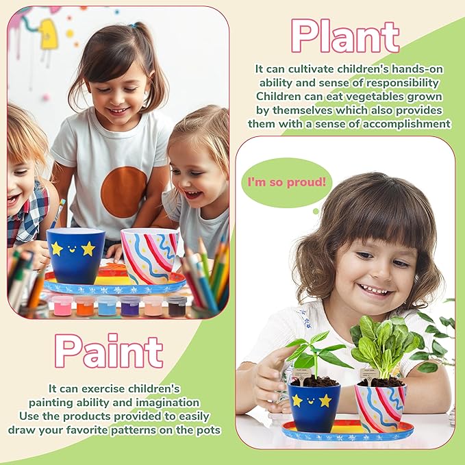 Paint & Plant Flower Gardening Kit with 4 Pots - Kids Gardening Set Ages 8-12, Spring Arts & Crafts Activities Kits, Educational Birthday/Easter Gifts for Boys & Girls Ages 5 6 7 9 10 11