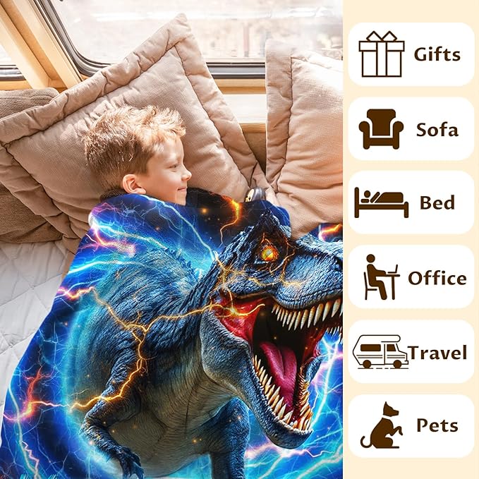 Personalized Dinosaur Blanket for Boys, Custom Throw Blankets Gift for Kids Adults Son Birthday 50x60 Inches Lightweight Soft Cozy Dinosaur Decor Blanket for Sofa Couch Bed Living Room