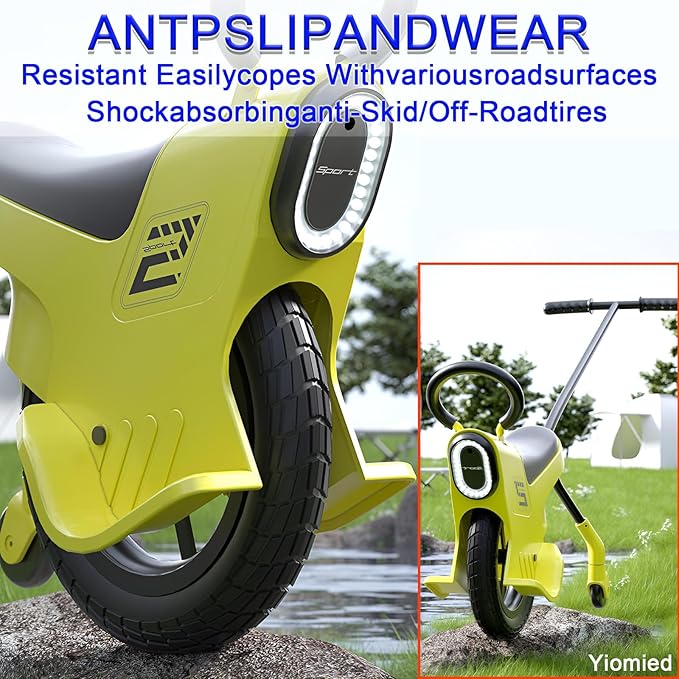 12in Hand Push Unicycle for Kids, Light Unicycle Bikes with Light/Handrails/Auxiliary Wheels, Parent-Child Unicycle Bike, Unicycle Balance Bikes, Kids Unicycle Bicycles (Yellow)