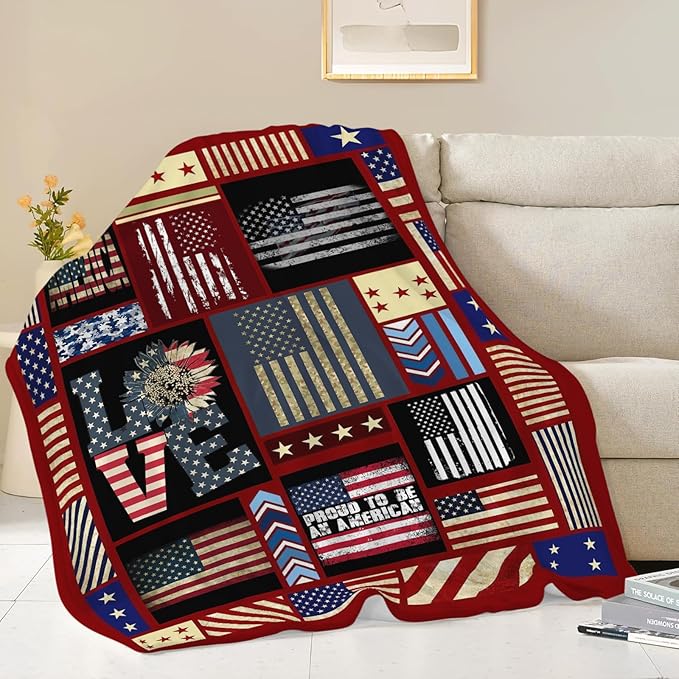 Veteran Blanket American Flag Throw Blanket Veterans Day Gifts for Men Women Adults Super Soft Cozy Plush Fluffy Fuzzy Fleece Blanket Decor 50''X60''