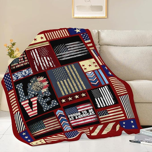 Veteran Blanket American Flag Throw Blanket Veterans Day Gifts for Men Women Adults Super Soft Cozy Plush Fluffy Fuzzy Fleece Blanket Decor 50''X60''