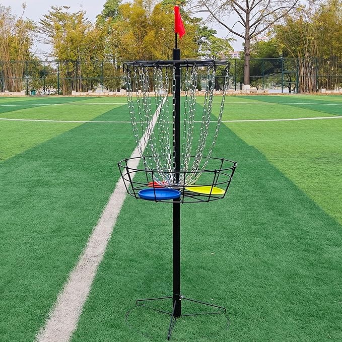 Disc Golf Basket - Portable Disc Golf Target with Heavy Duty 24-Chains Come with 6pcs Disc Golf Discs and Carry Bag, Ground Stake -Suitable for Players of All Levels - Multi Color Available