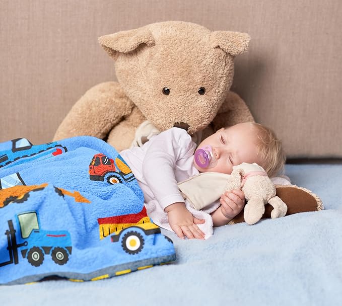 Construction Toddler Blanket 50"x40", Christmas Car Blanket for Kids, Toddler Birthday Gifts for Boys, Kids Birthday Gift, Truck Tractor Crane Excavator Forklift Gifts